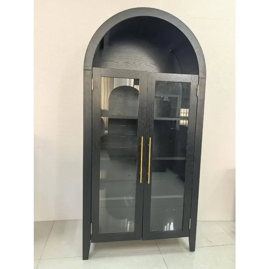 5-Tier Blue Arched Pantry Cabinet with Glass Doors
