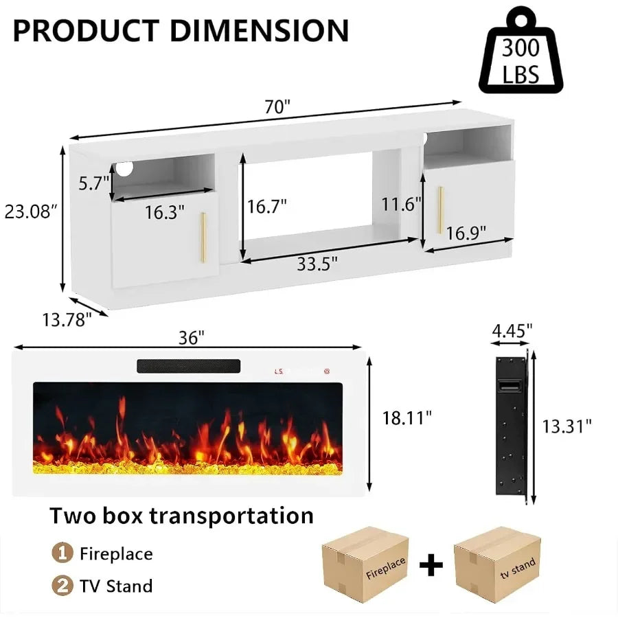White Fireplace TV Stand for TVs up to 80 in