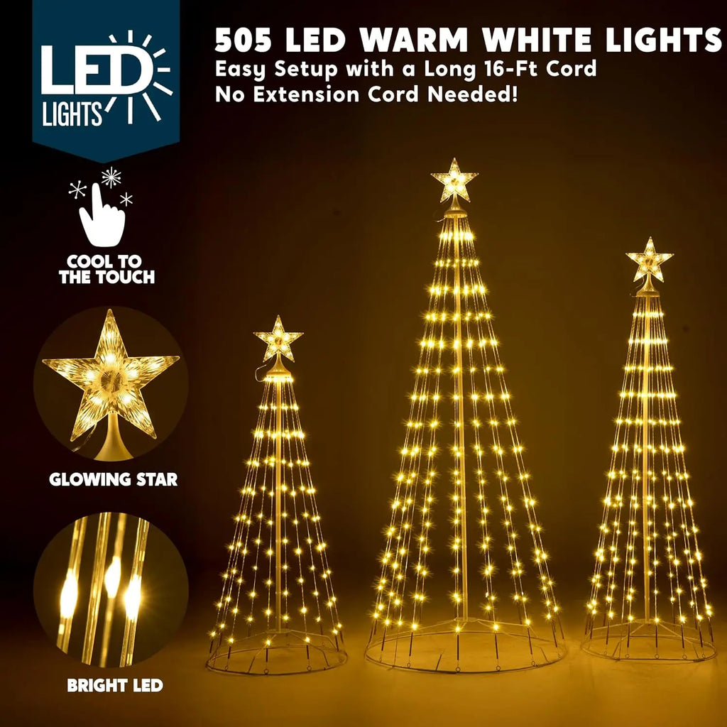 LED Christmas Cone Tree Lights, Set of 3