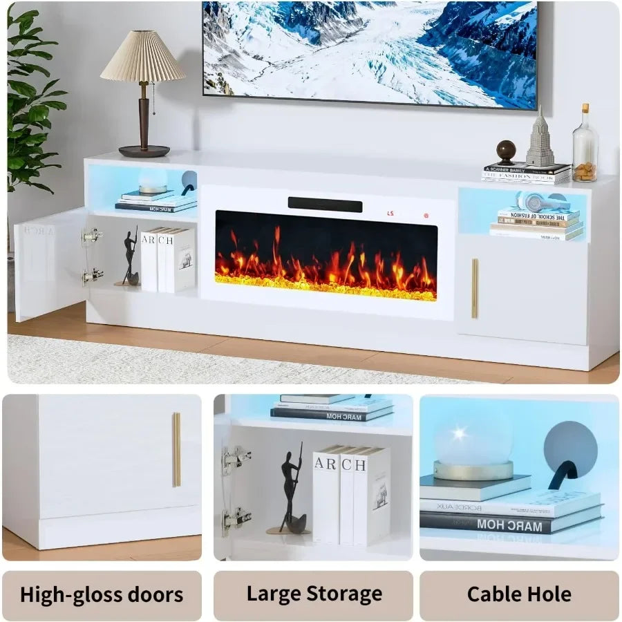 White Fireplace TV Stand for TVs up to 80 in