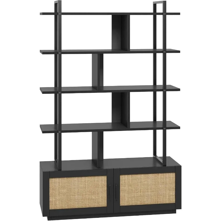 5-Tier Rattan Bookshelf in Black