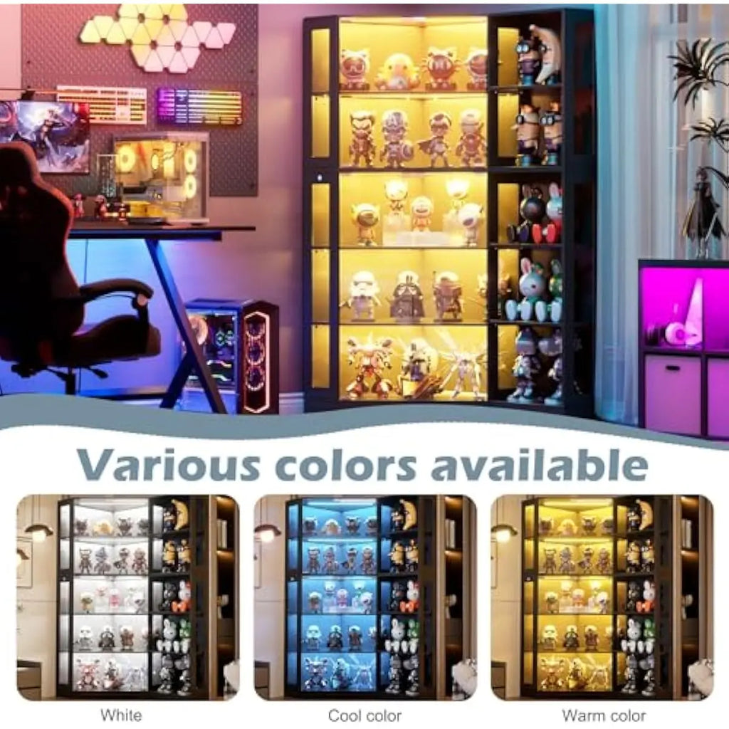 Display Cabinet with Glass Doors and LED Lighting