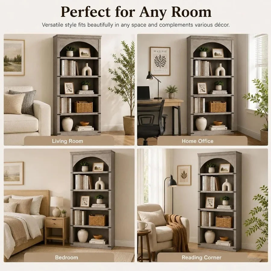 5-Tier Farmhouse Arched Bookcase