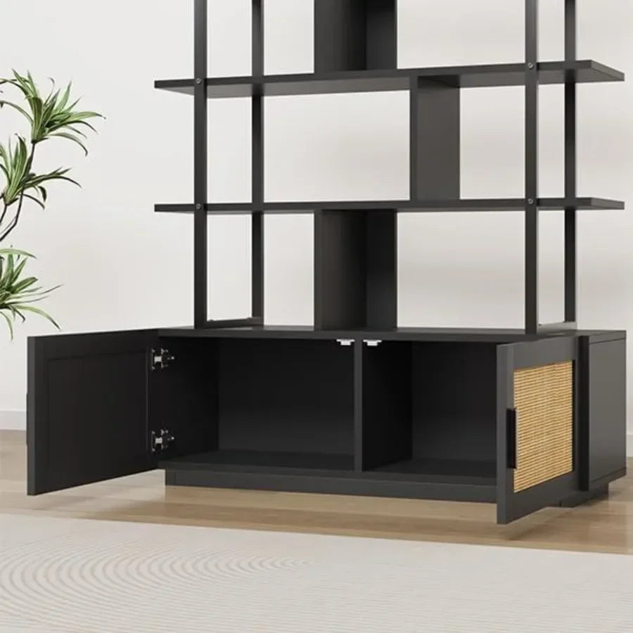 5-Tier Rattan Bookshelf in Black