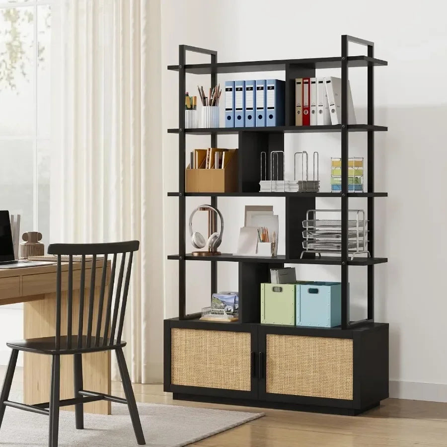 5-Tier Rattan Bookshelf in Black