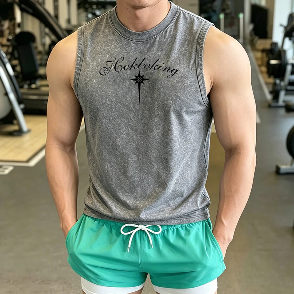 Men's Vintage Wash Tank Top and Beach Shorts Set