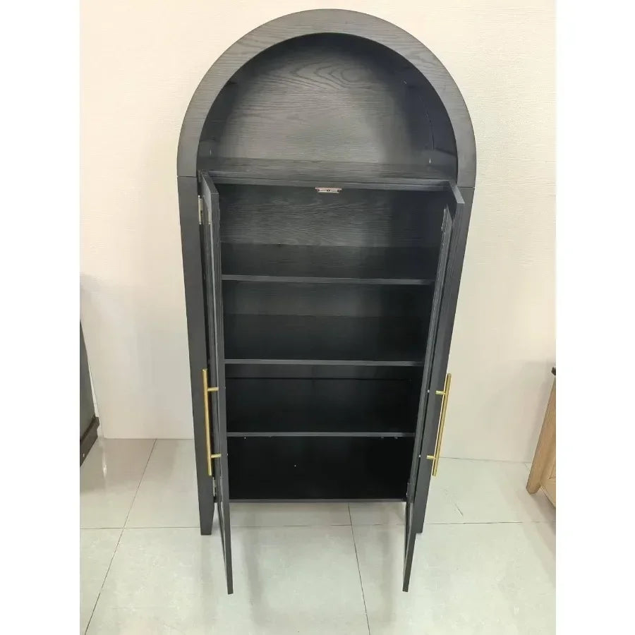 5-Tier Blue Arched Pantry Cabinet with Glass Doors