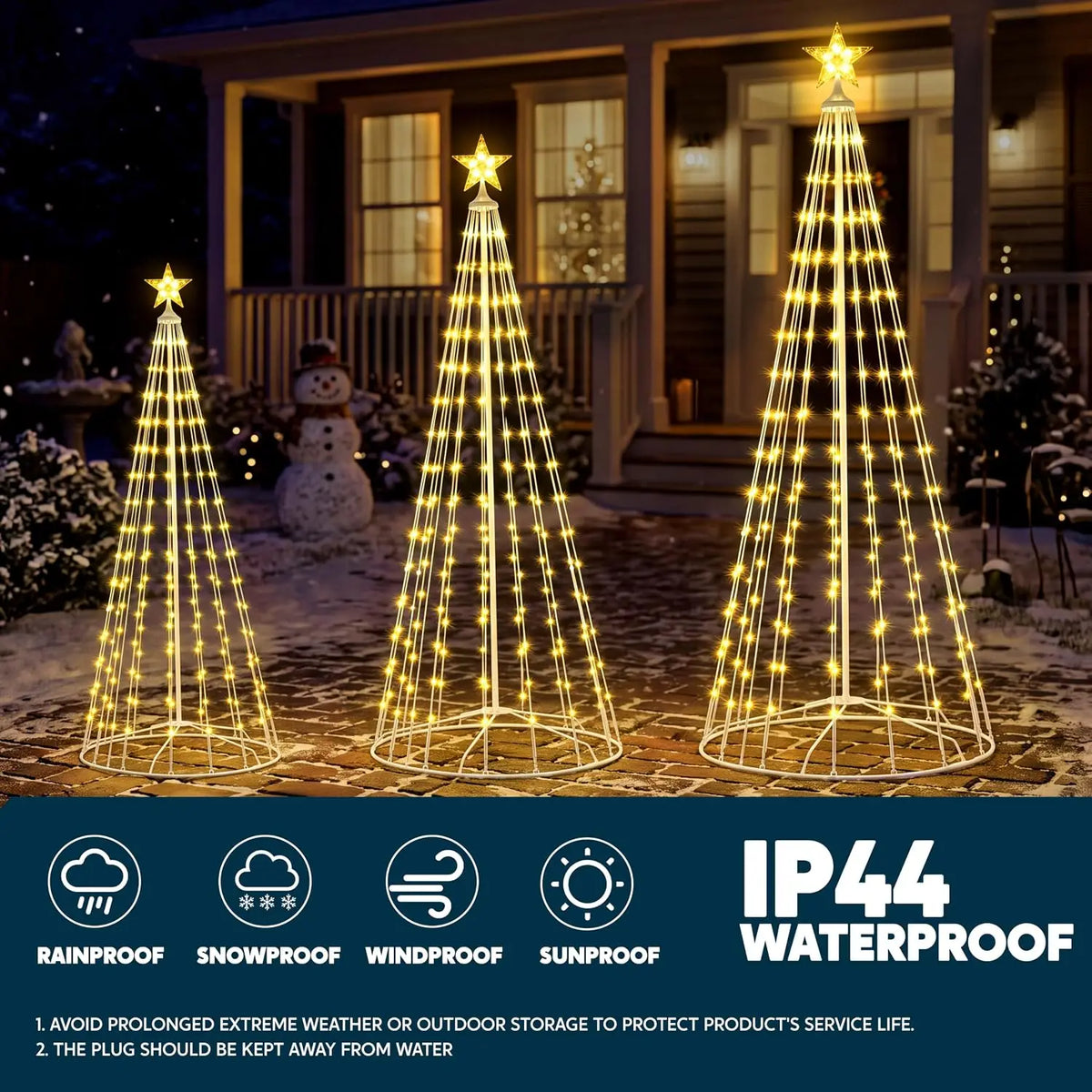 LED Christmas Cone Tree Lights, Set of 3