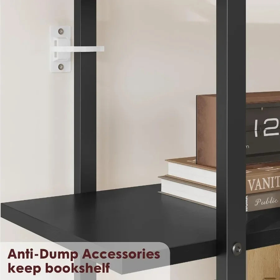 5-Tier Rattan Bookshelf in Black