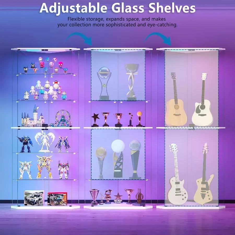 6-Tier Corner Glass Display Cabinet with RGB Lighting