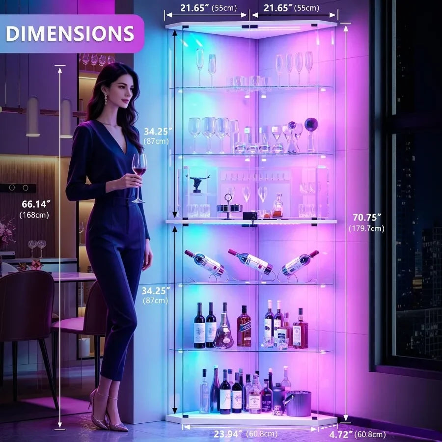 6-Tier Corner Glass Display Cabinet with RGB Lighting