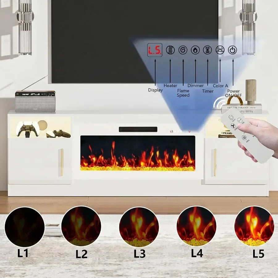 White Fireplace TV Stand for TVs up to 80 in