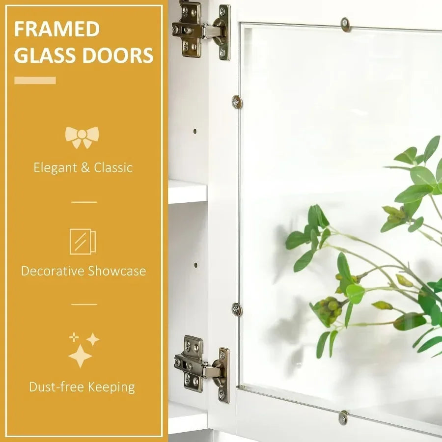 White Kitchen Pantry Cabinet with Glass Doors