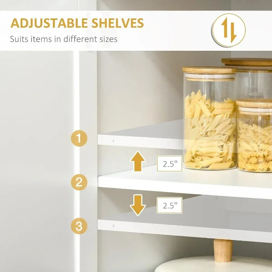 White Kitchen Pantry Cabinet with Glass Doors