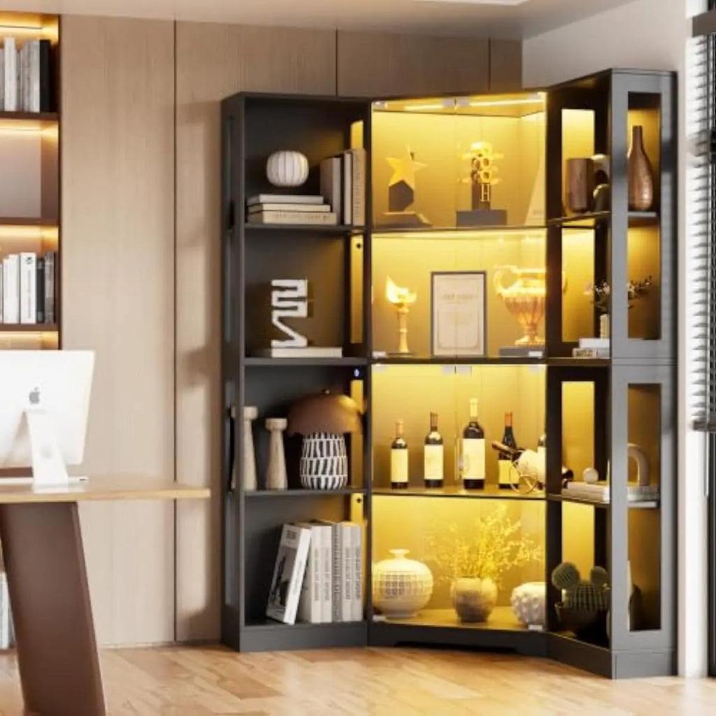 Display Cabinet with Glass Doors and LED Lighting