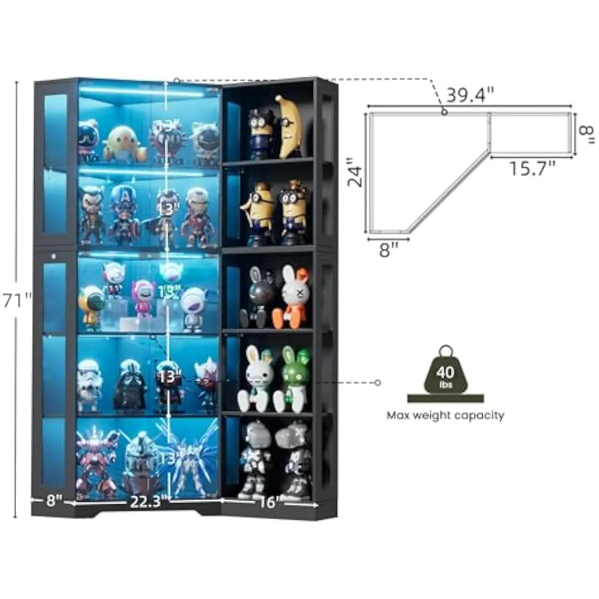 Display Cabinet with Glass Doors and LED Lighting