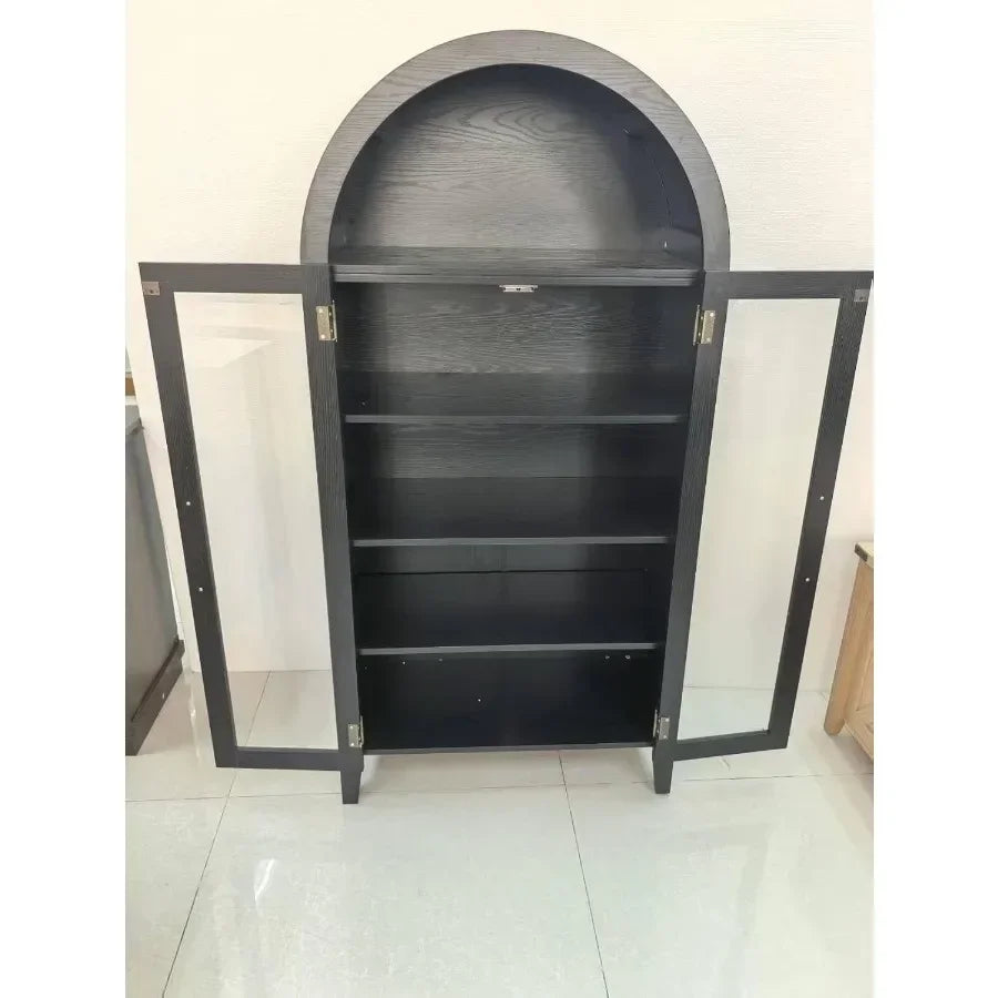 5-Tier Blue Arched Pantry Cabinet with Glass Doors