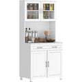 White Kitchen Pantry Cabinet with Glass Doors