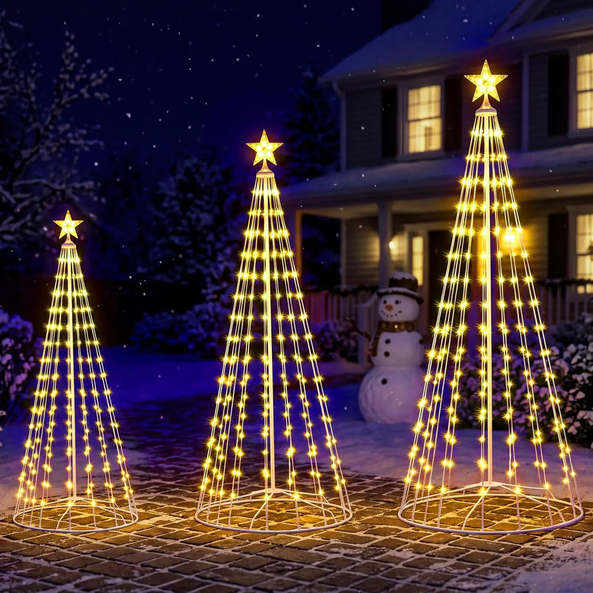 LED Christmas Cone Tree Lights, Set of 3