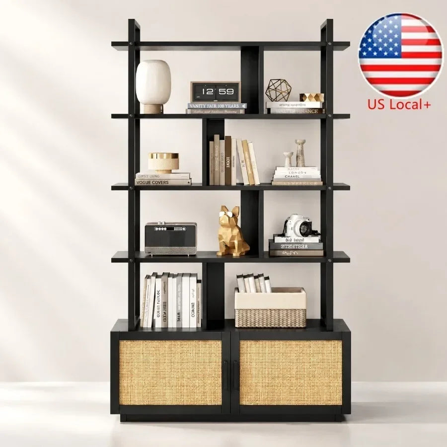5-Tier Rattan Bookshelf in Black